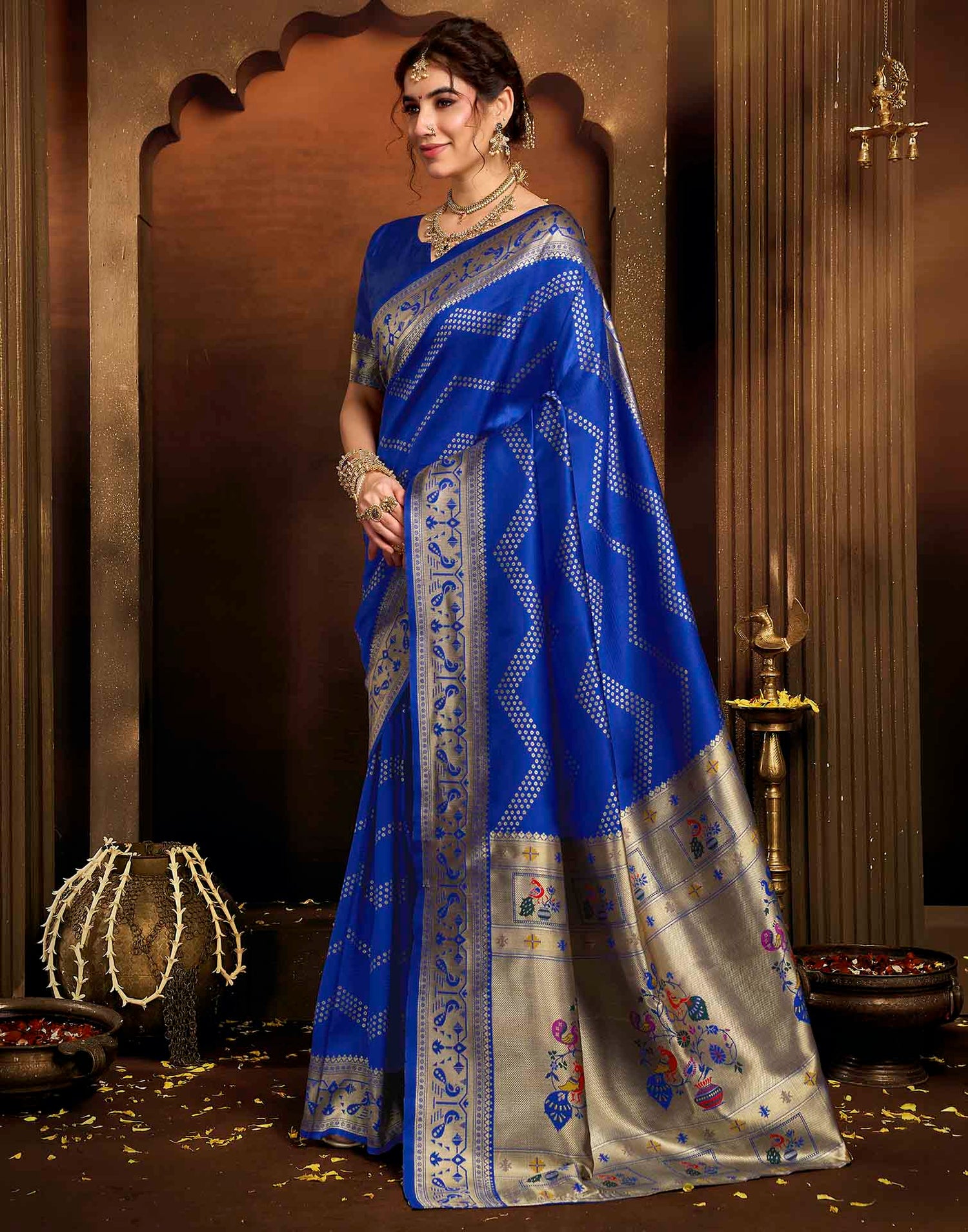 Royal Blue Silk Woven Paithani Saree