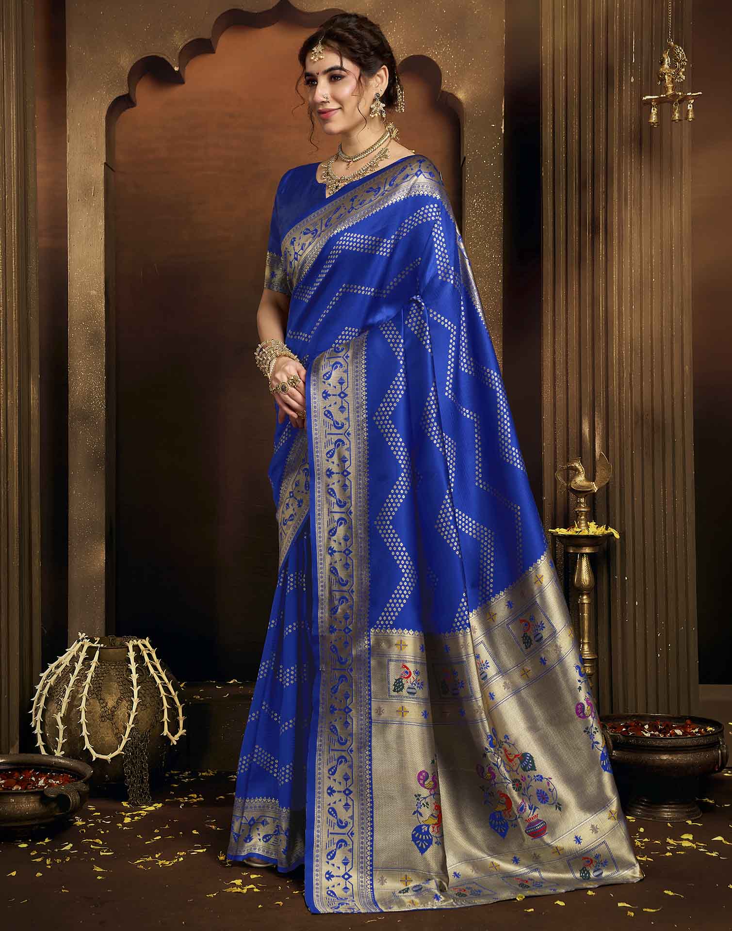 Royal Blue Silk Woven Paithani Saree