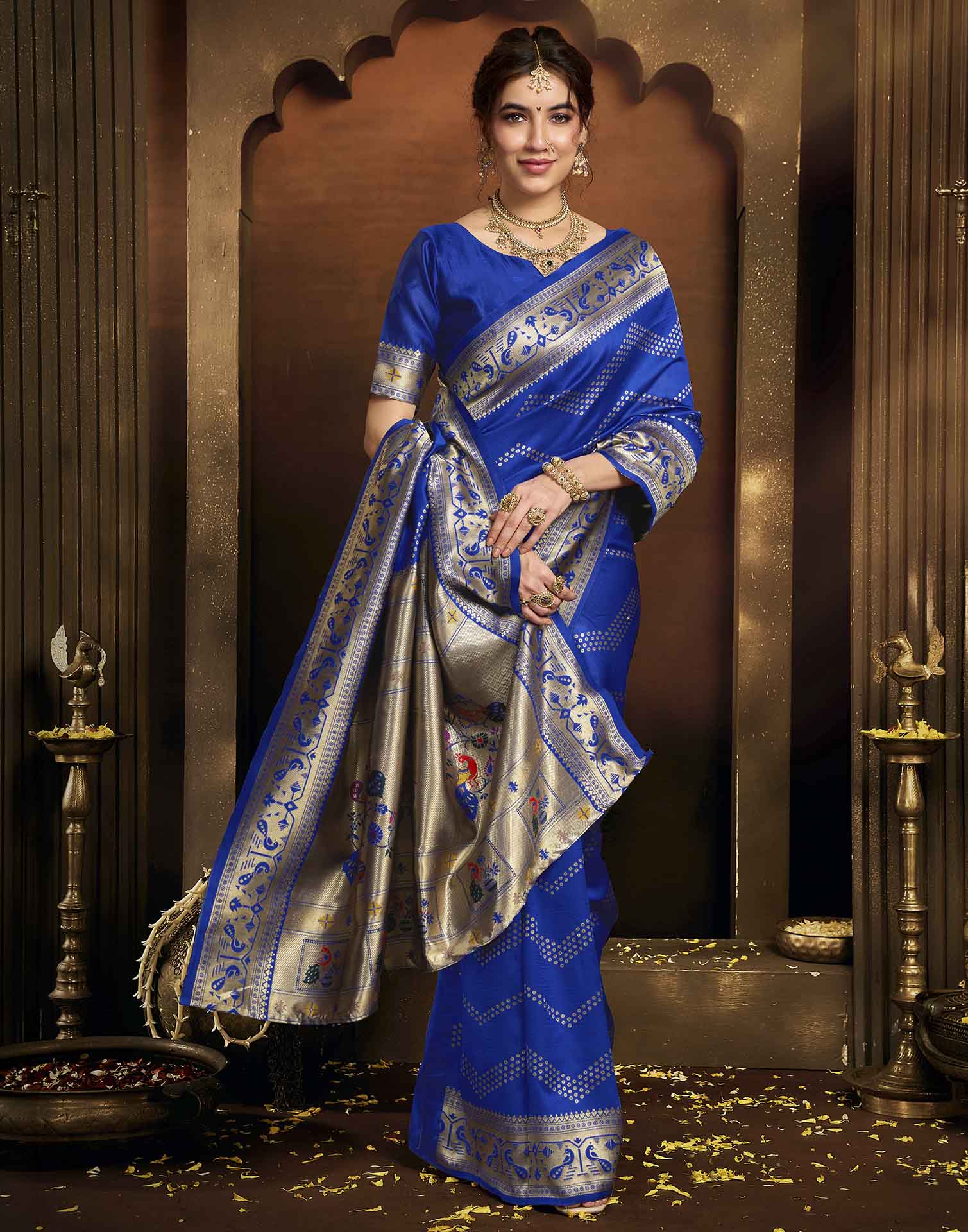 Royal Blue Silk Woven Paithani Saree
