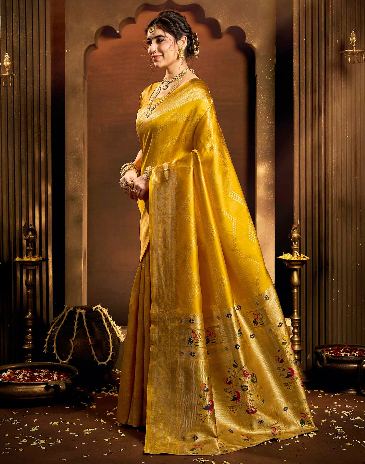 Turmeric Yellow Silk Woven Paithani Saree