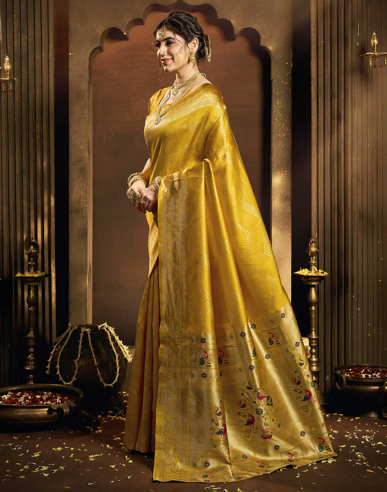 Turmeric Yellow Silk Woven Paithani Saree