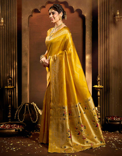 Turmeric Yellow Silk Woven Paithani Saree