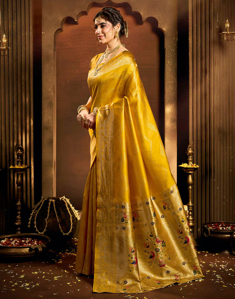 Turmeric Yellow Silk Woven Paithani Saree