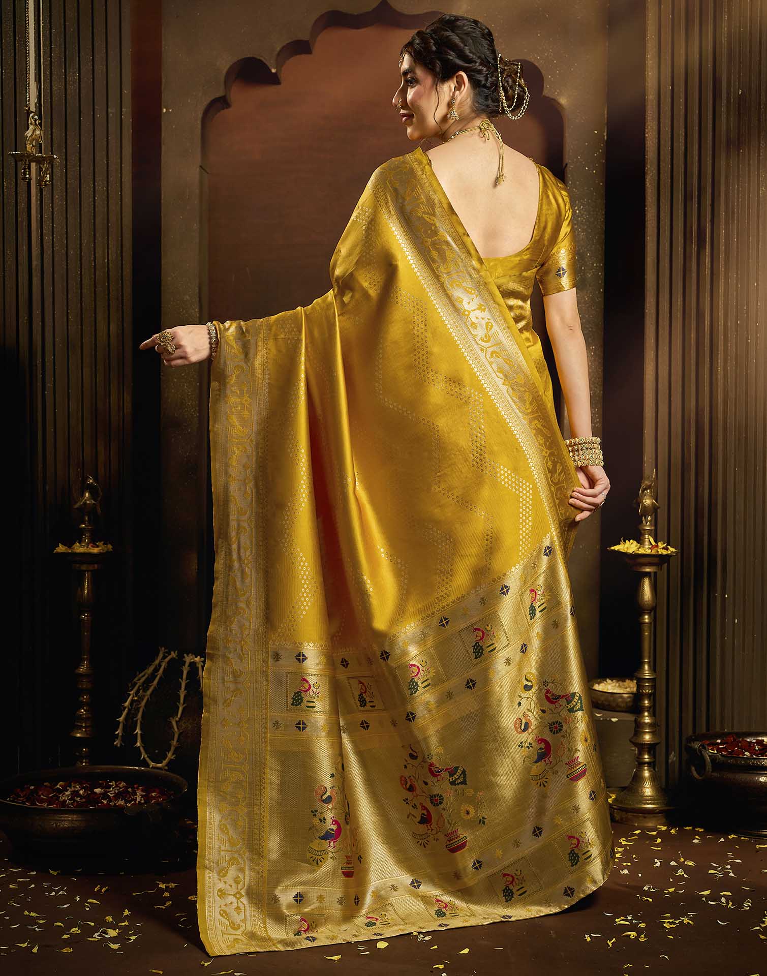 Turmeric Yellow Silk Woven Paithani Saree