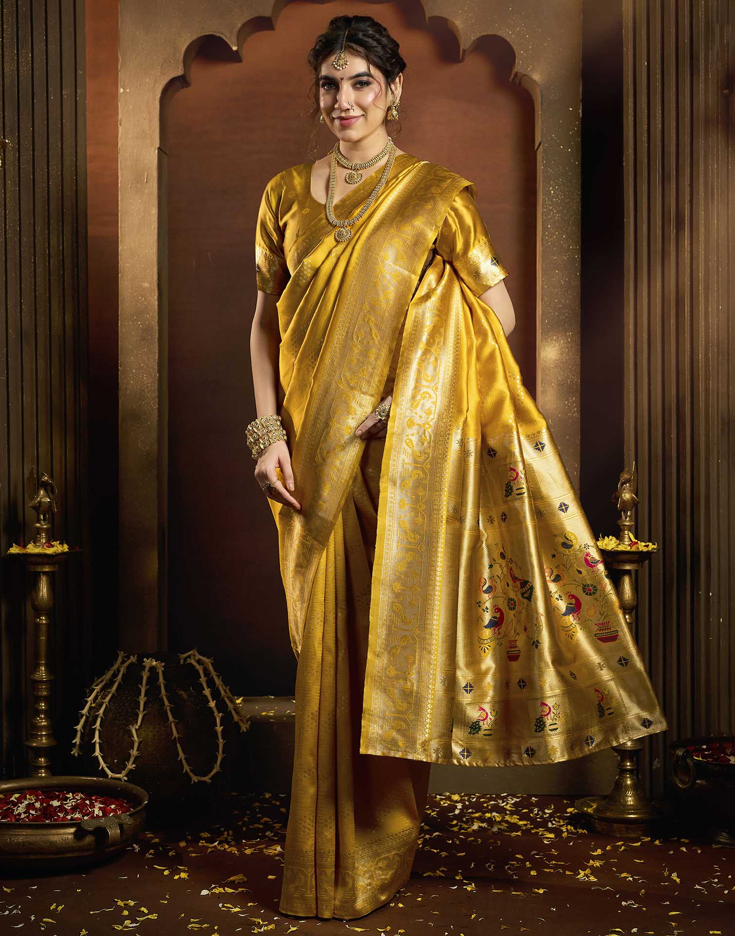 Turmeric Yellow Silk Woven Paithani Saree