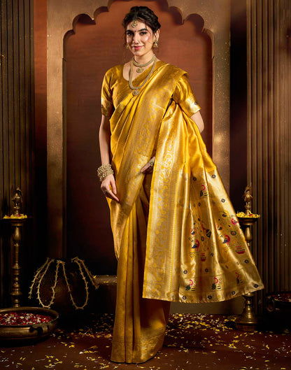 Turmeric Yellow Silk Woven Paithani Saree