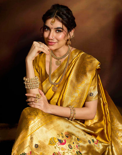 Turmeric Yellow Silk Woven Paithani Saree