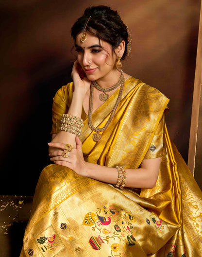 Turmeric Yellow Silk Woven Paithani Saree