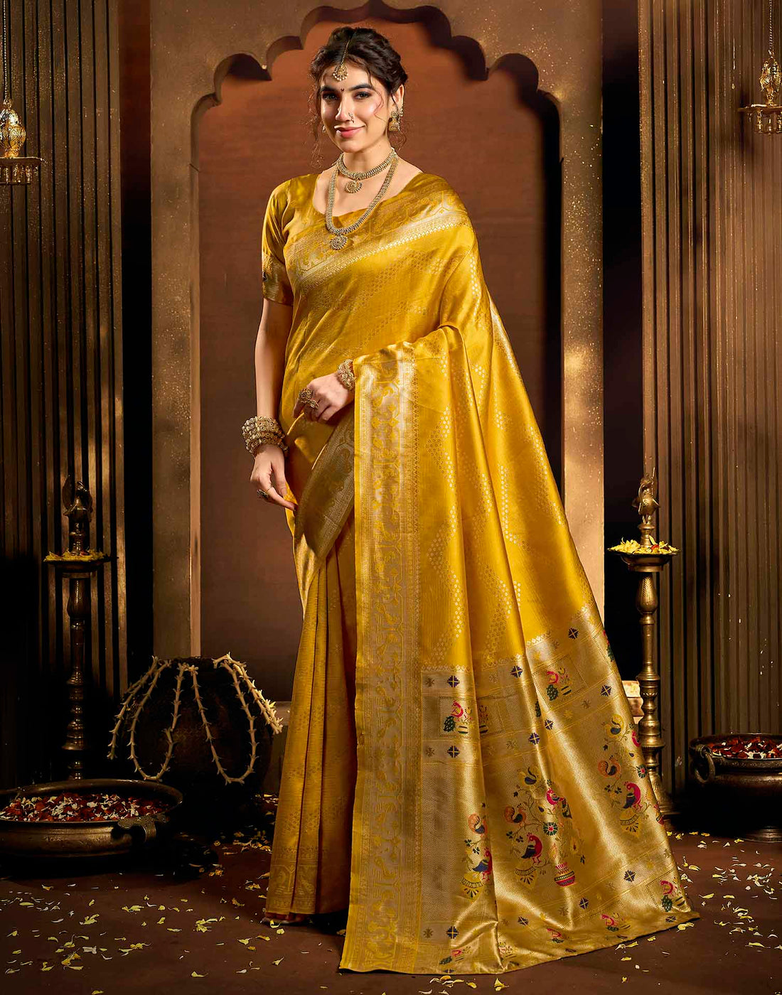 Turmeric Yellow Silk Woven Paithani Saree