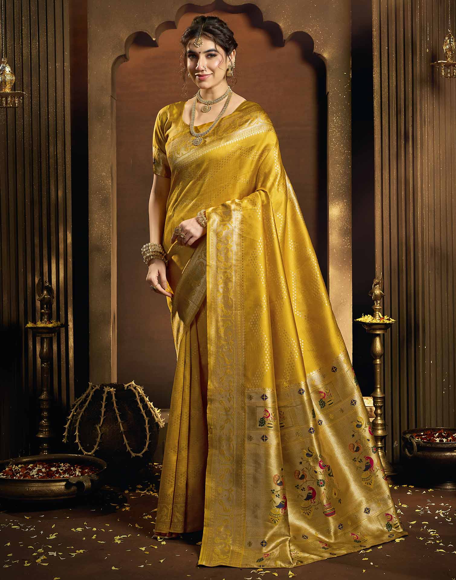 Turmeric Yellow Silk Woven Paithani Saree