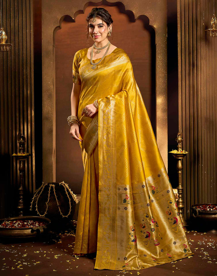 Turmeric Yellow Silk Woven Paithani Saree