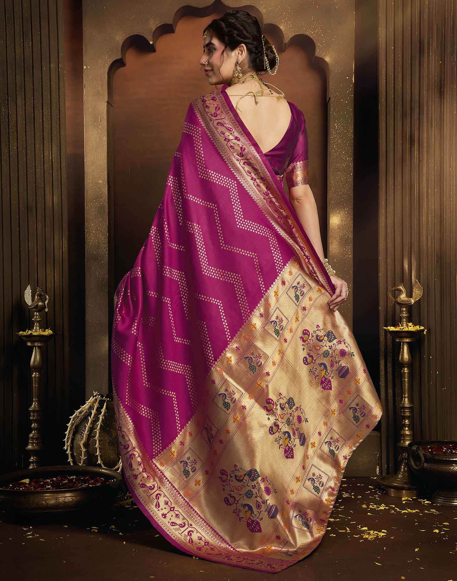 Magenta Silk Woven Paithani Saree