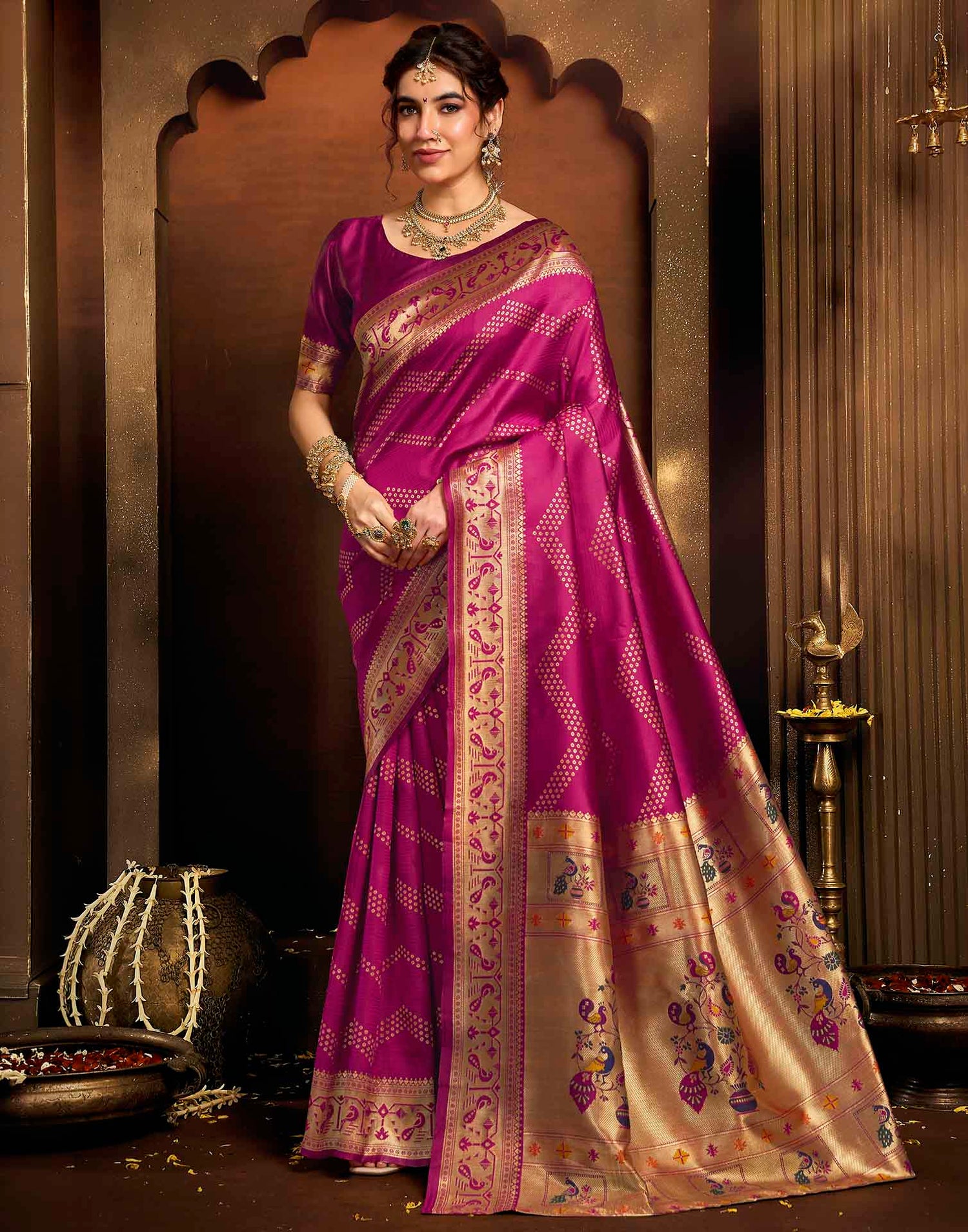 Magenta Silk Woven Paithani Saree
