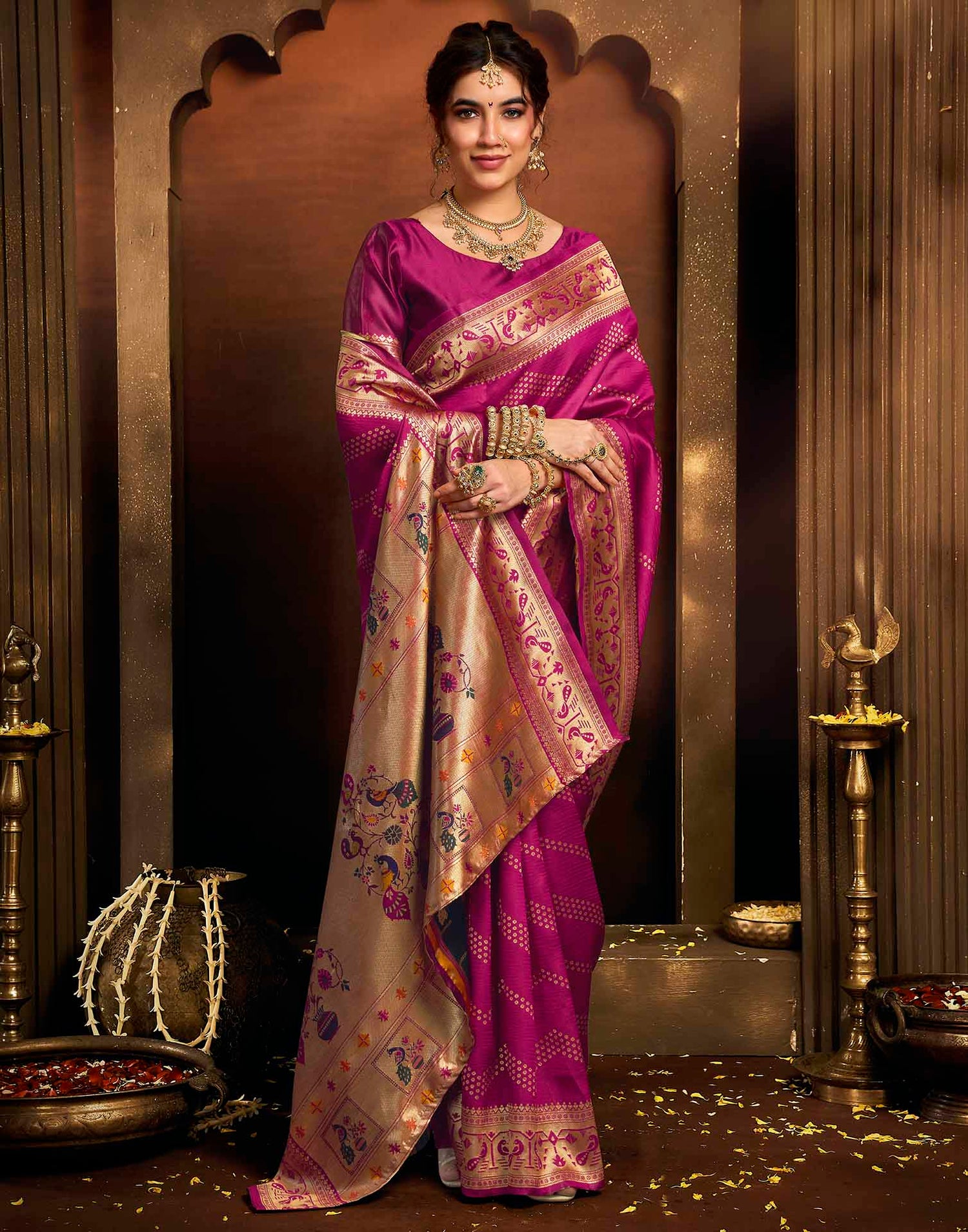 Magenta Silk Woven Paithani Saree