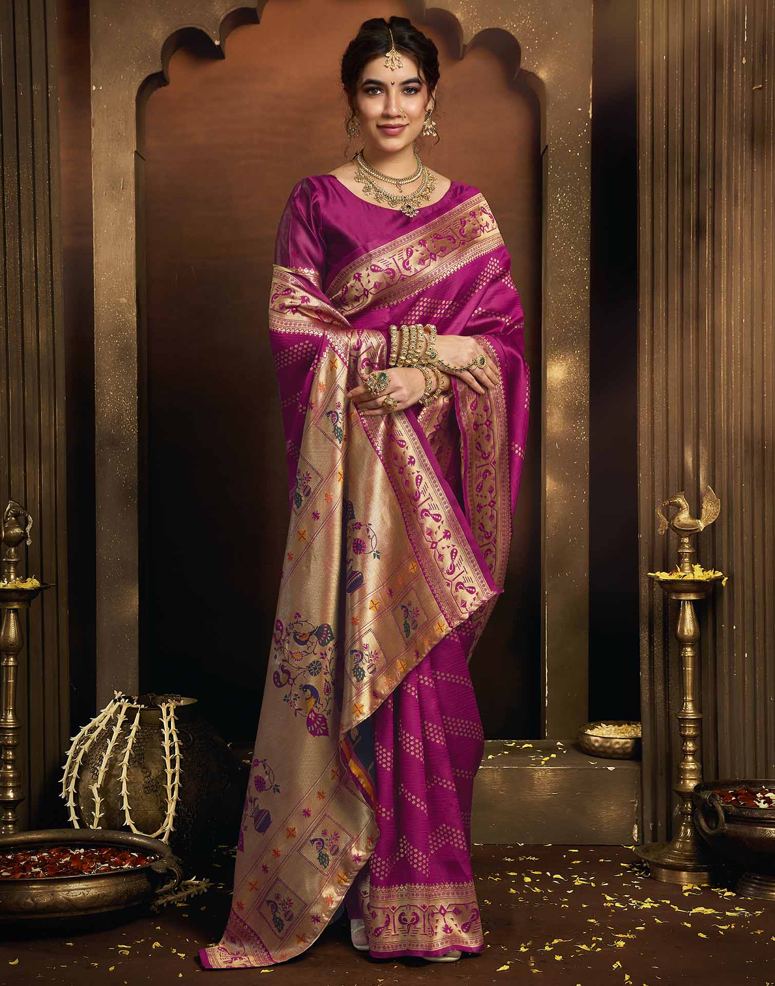 Magenta Silk Woven Paithani Saree