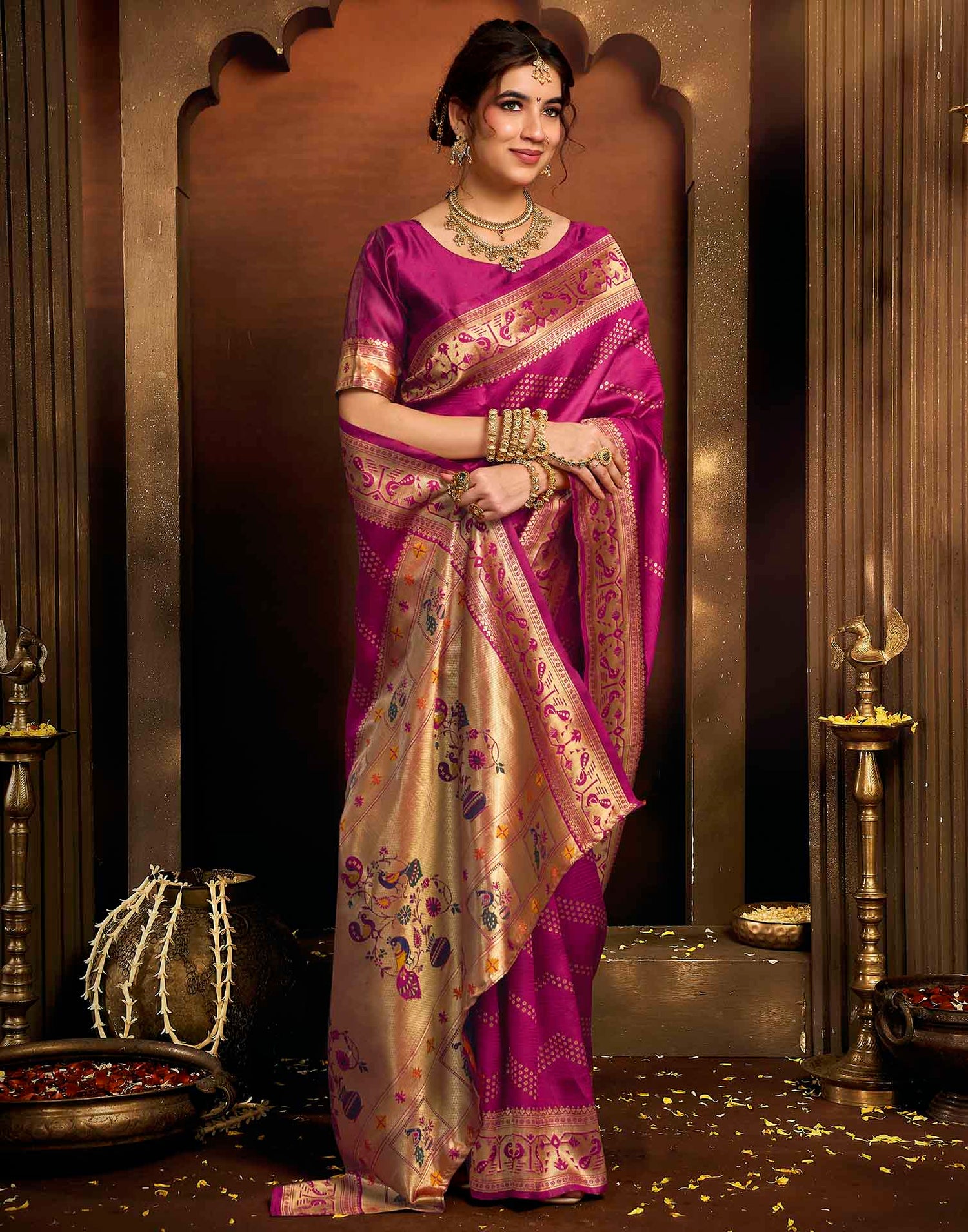 Magenta Silk Woven Paithani Saree