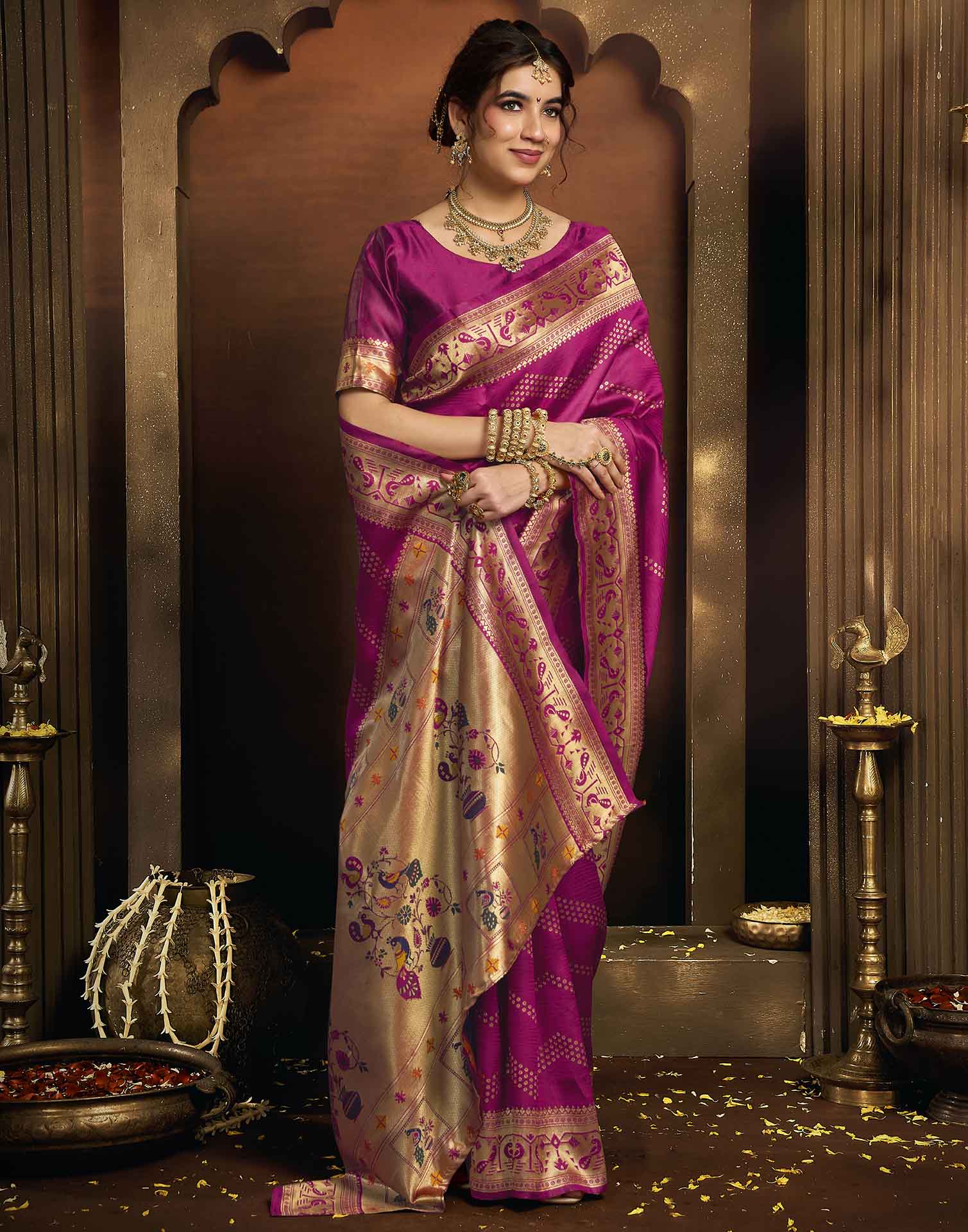 Magenta Silk Woven Paithani Saree