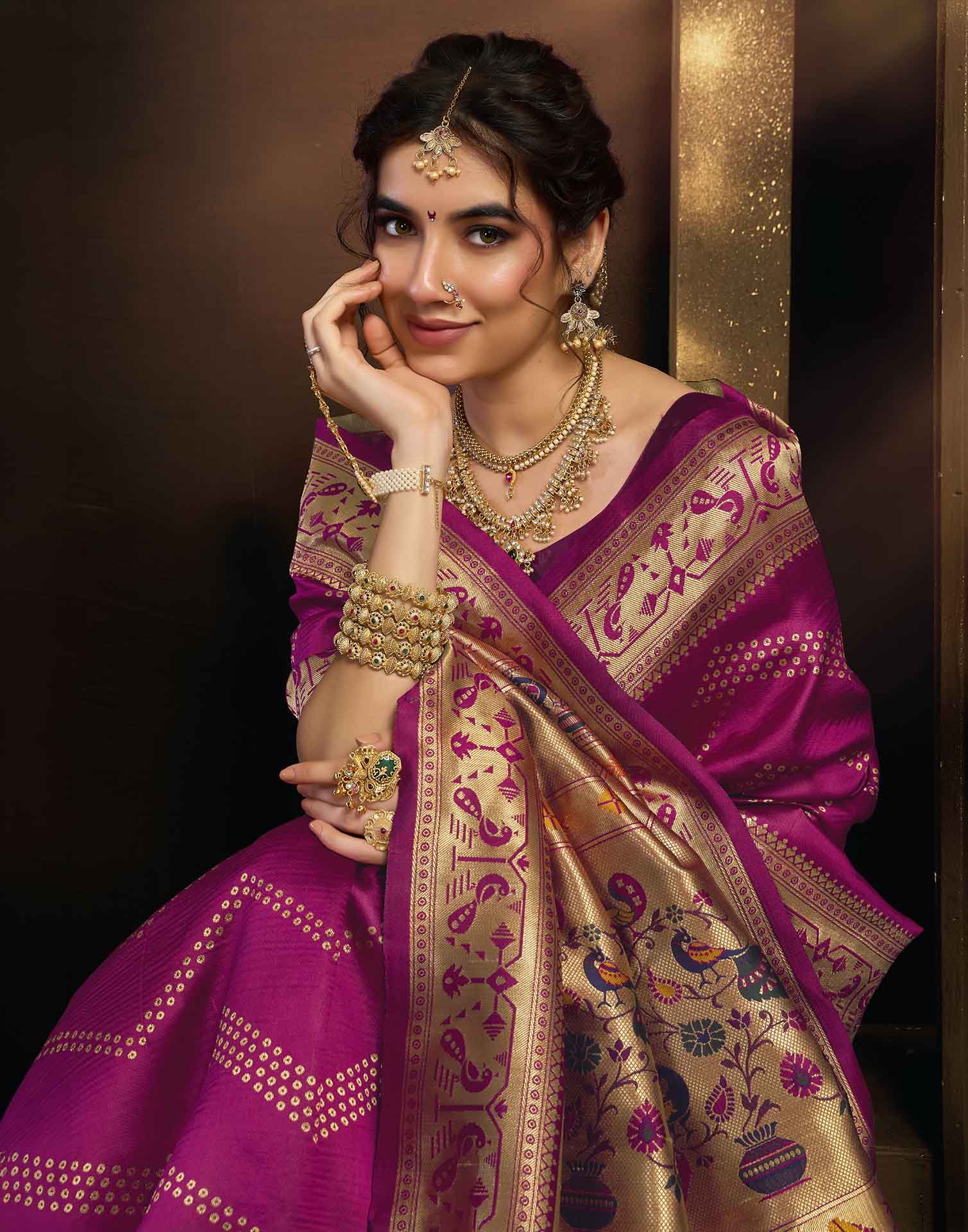 Magenta Silk Woven Paithani Saree