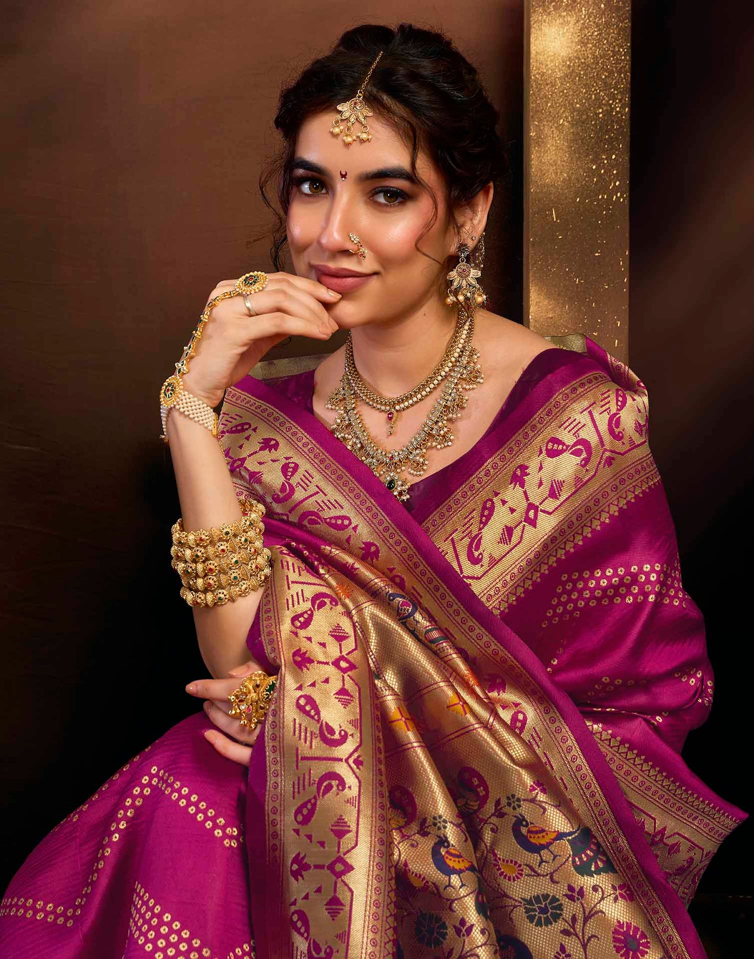 Magenta Silk Woven Paithani Saree