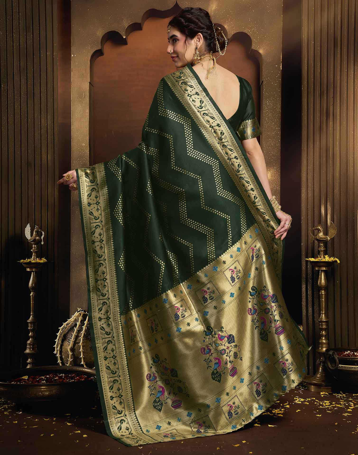 Dark Green Silk Woven Paithani Saree
