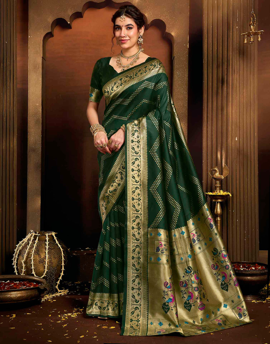 Dark Green Silk Woven Paithani Saree