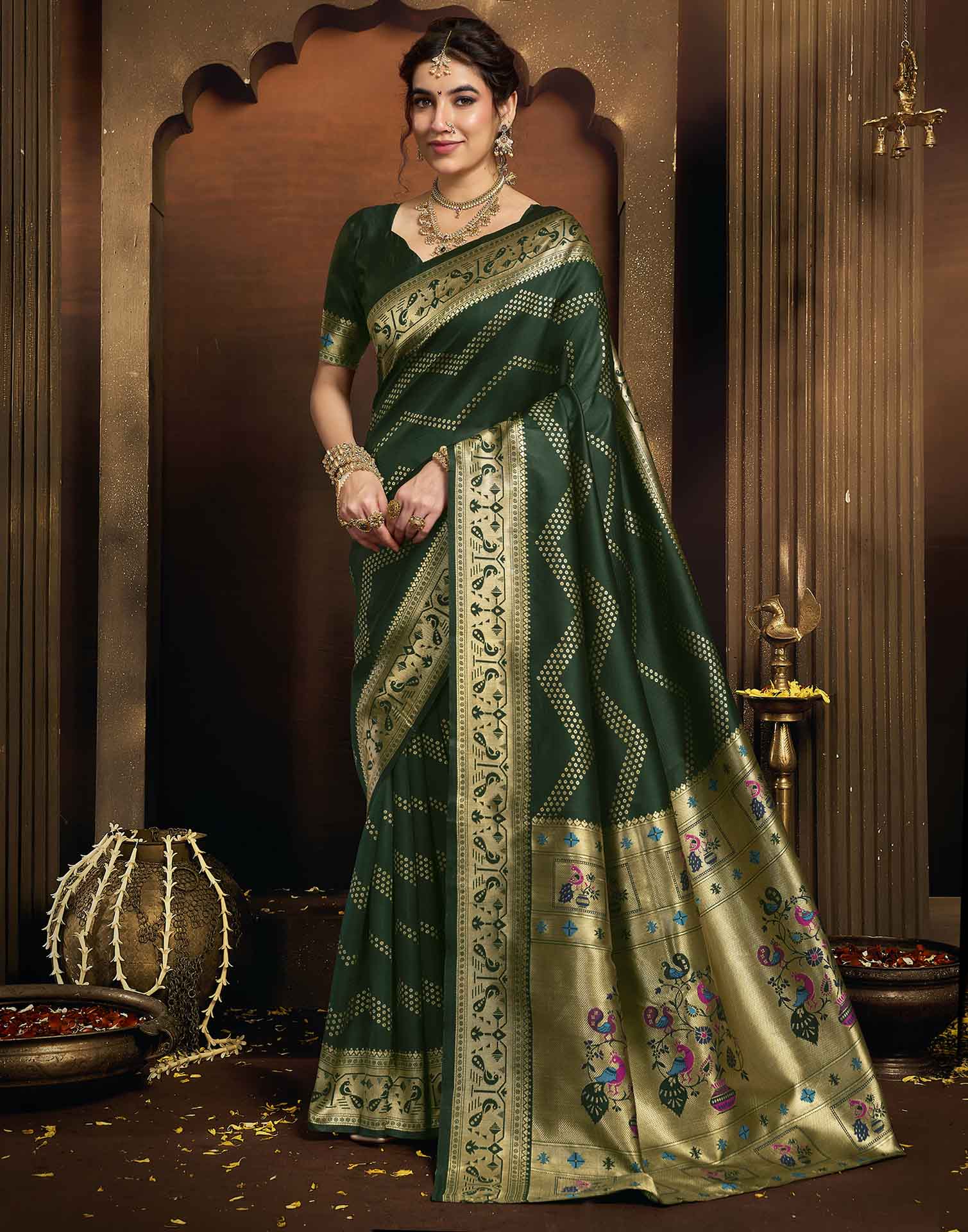 Dark Green Silk Woven Paithani Saree