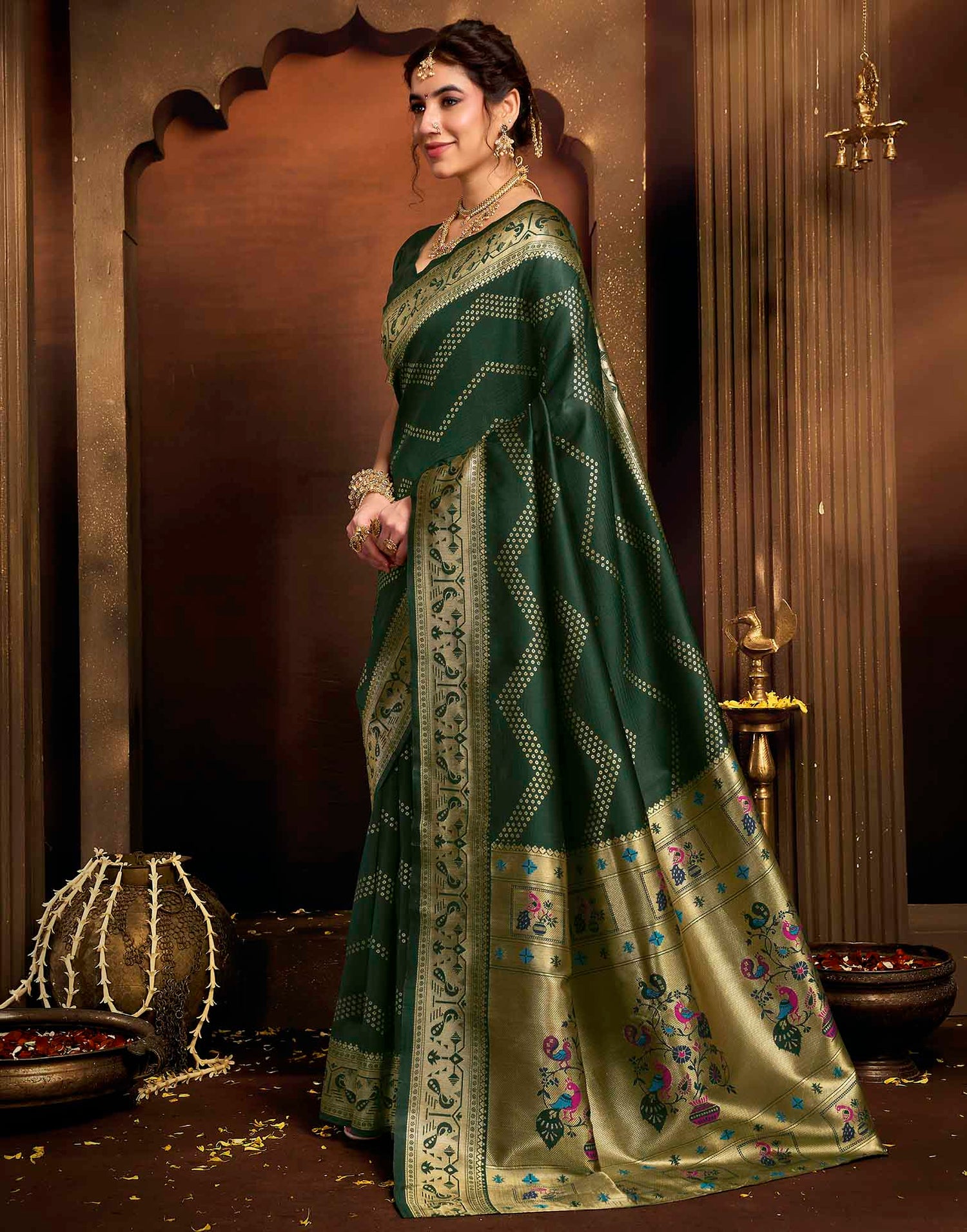 Dark Green Silk Woven Paithani Saree