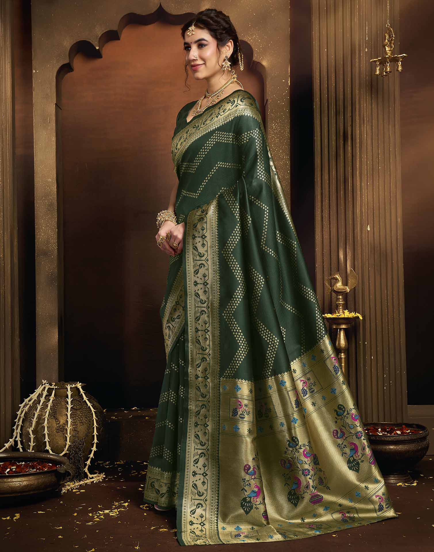 Dark Green Silk Woven Paithani Saree
