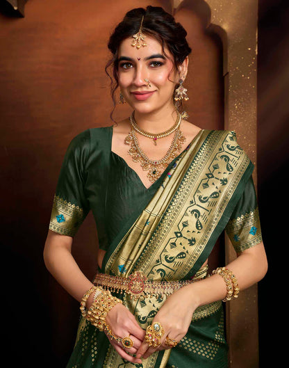 Dark Green Silk Woven Paithani Saree