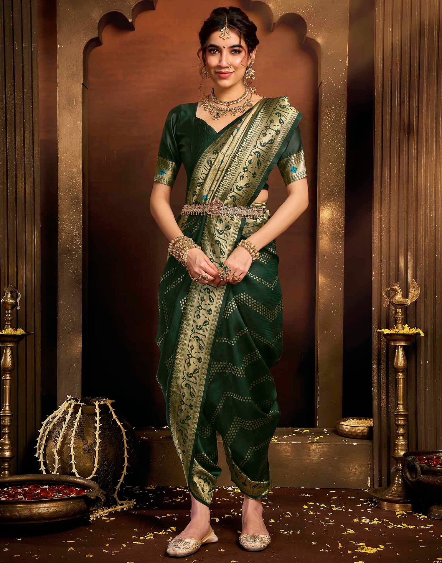 Dark Green Silk Woven Paithani Saree