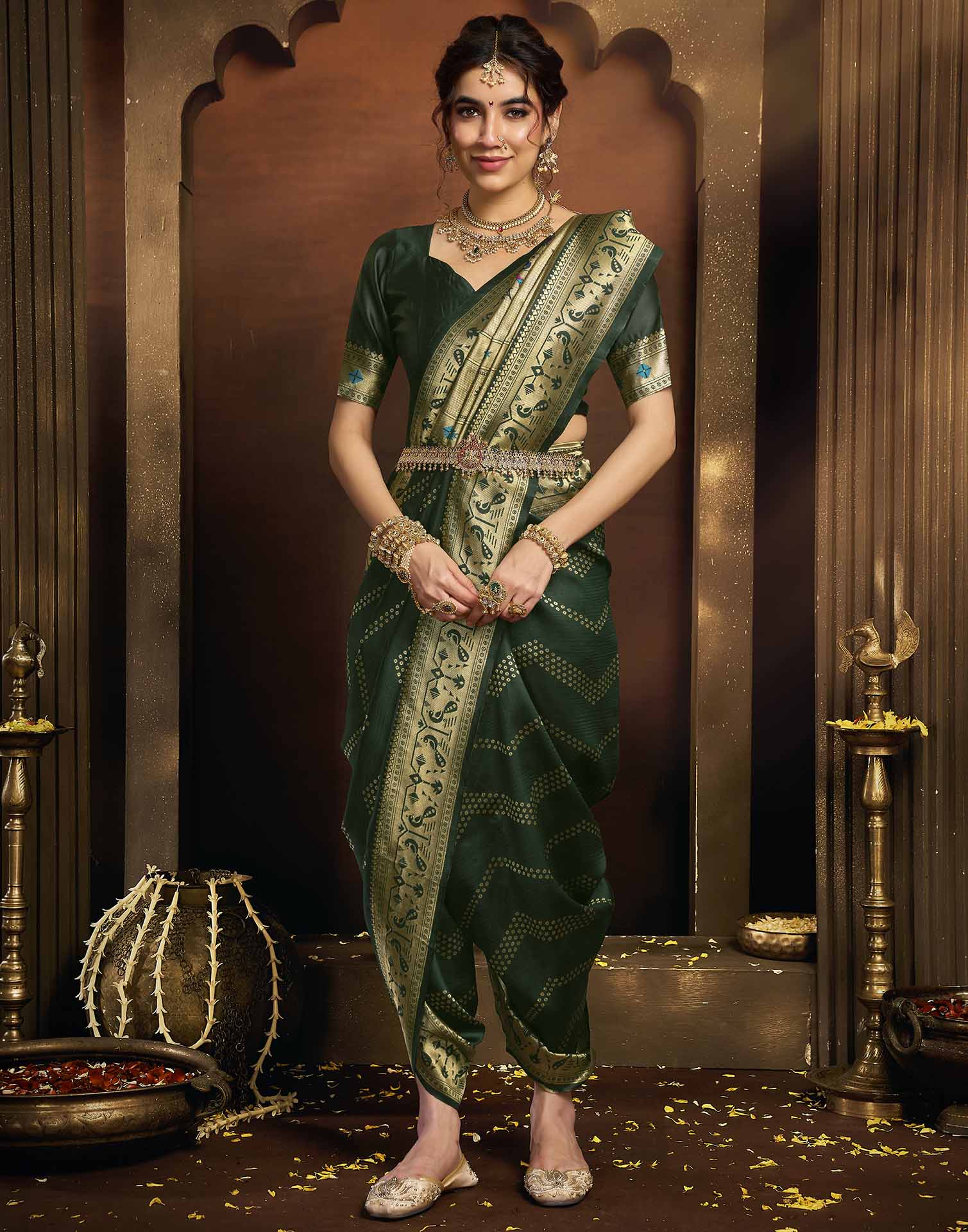 Dark Green Silk Woven Paithani Saree