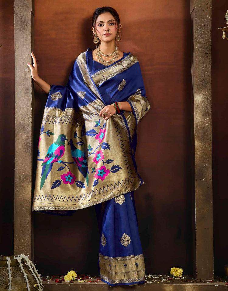 Royal Blue Silk Woven Paithani Saree