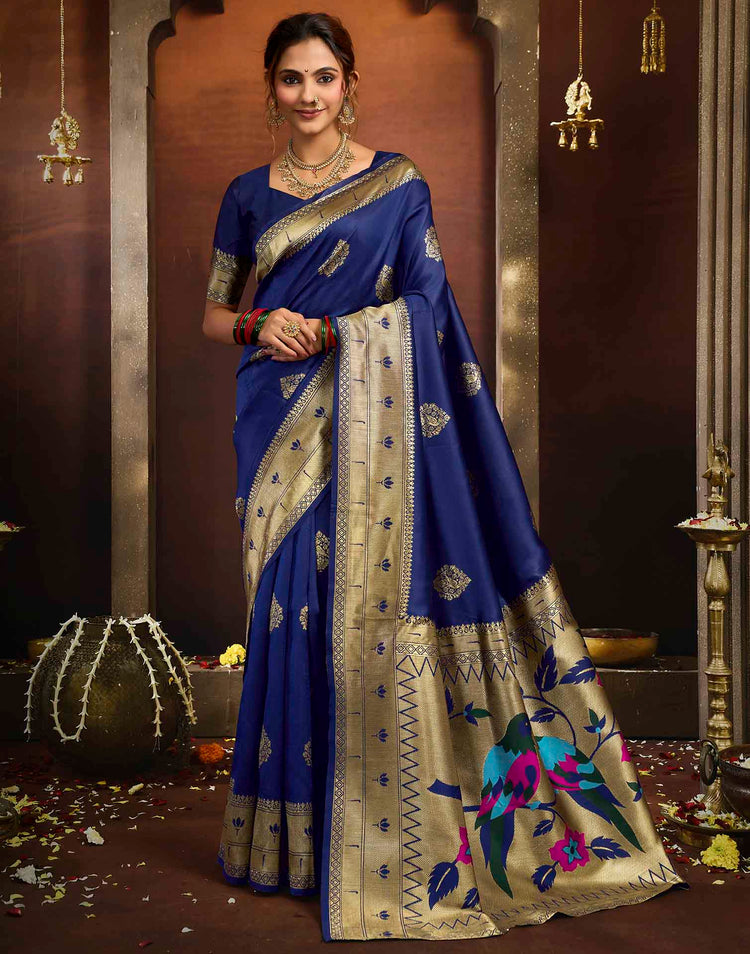 Royal Blue Silk Woven Paithani Saree