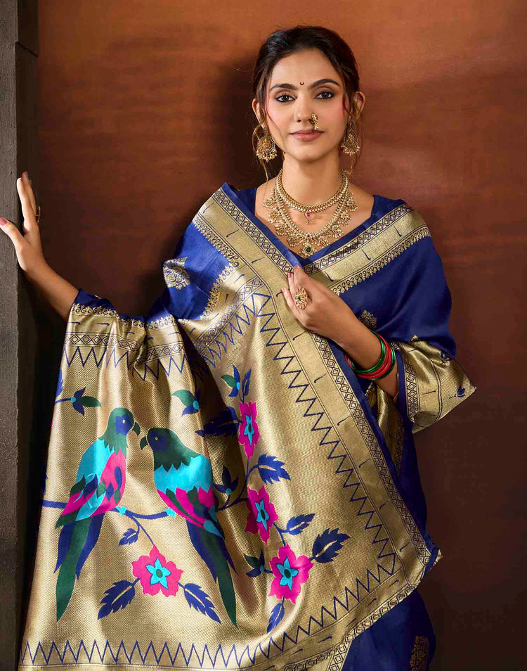 Royal Blue Silk Woven Paithani Saree
