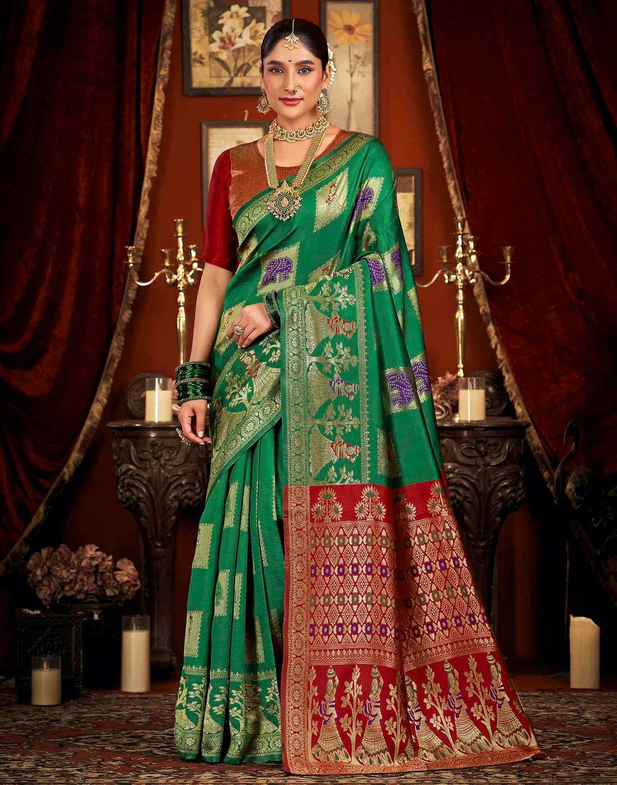 Green Silk Woven Banarasi Saree