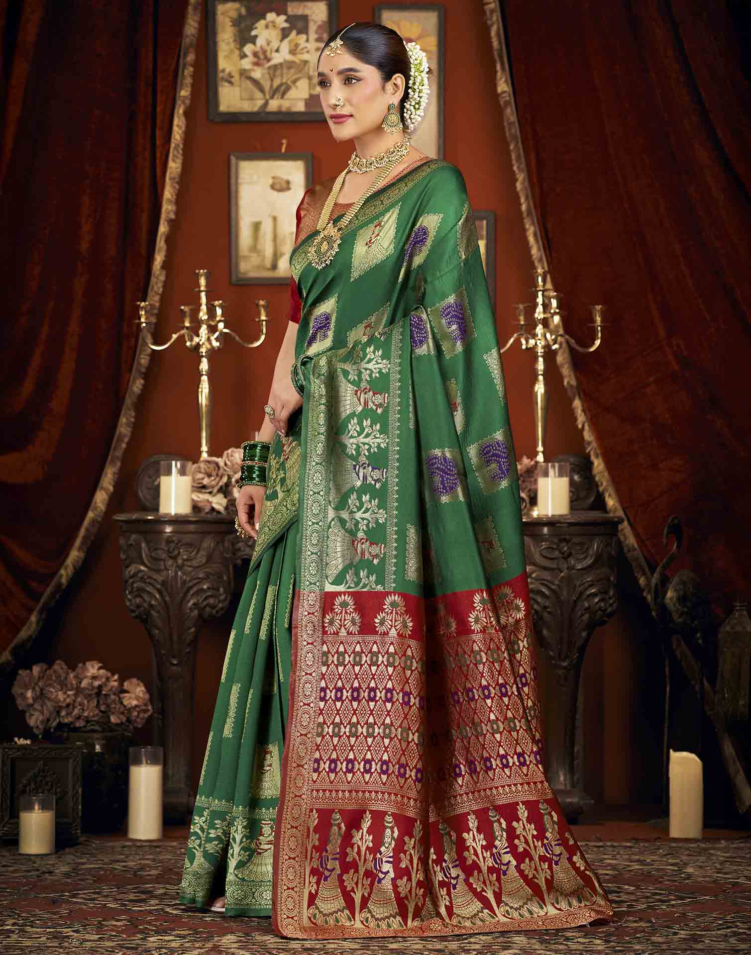 Green Silk Woven Banarasi Saree