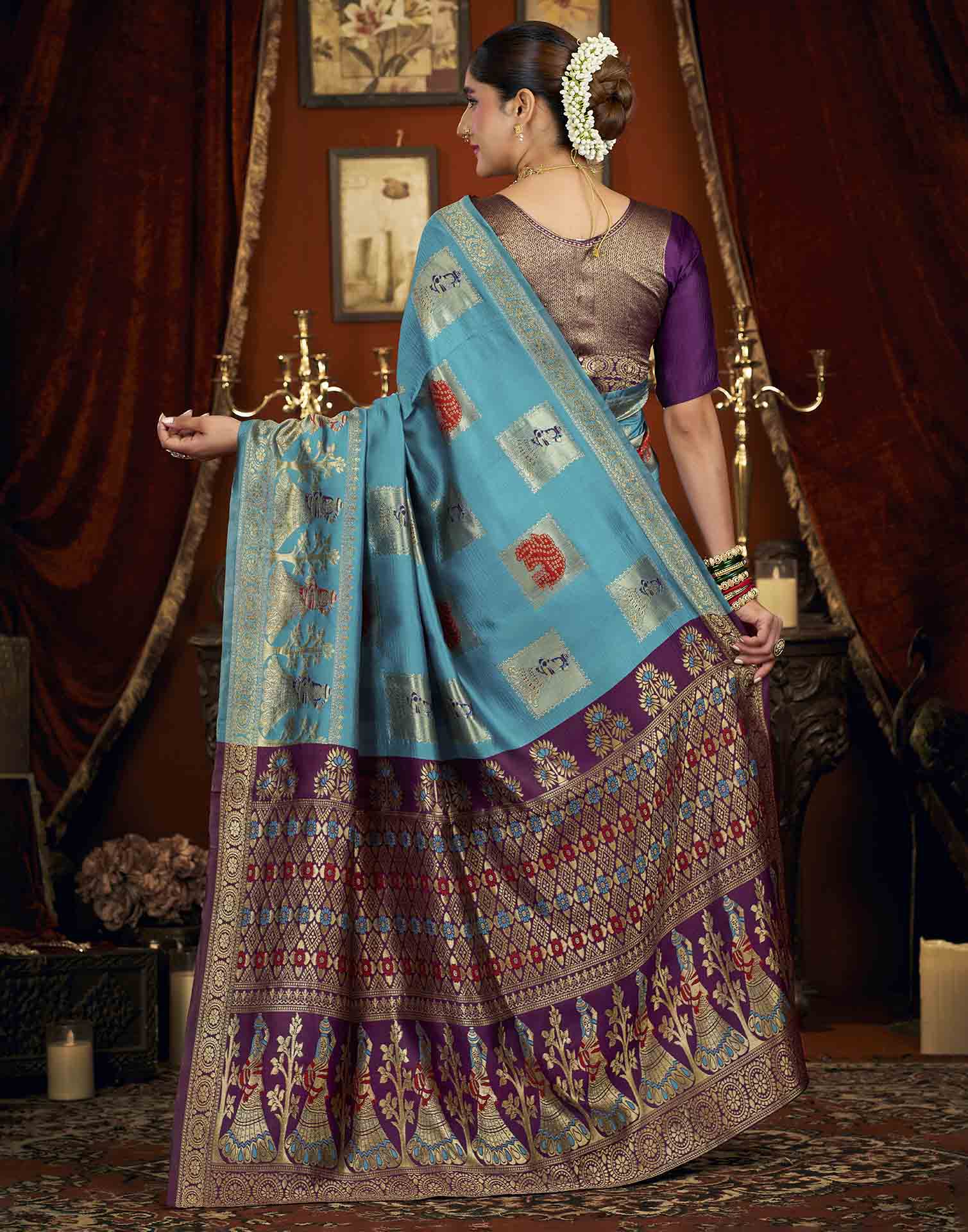 Sky Blue Silk Woven Banarasi Saree