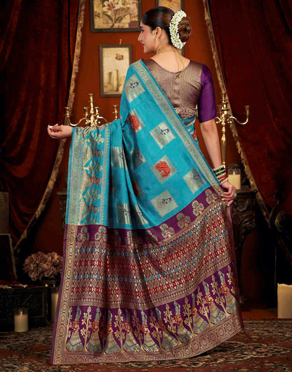 Sky Blue Silk Woven Banarasi Saree