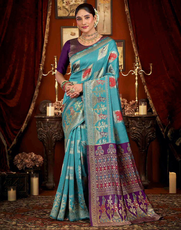 Sky Blue Silk Woven Banarasi Saree