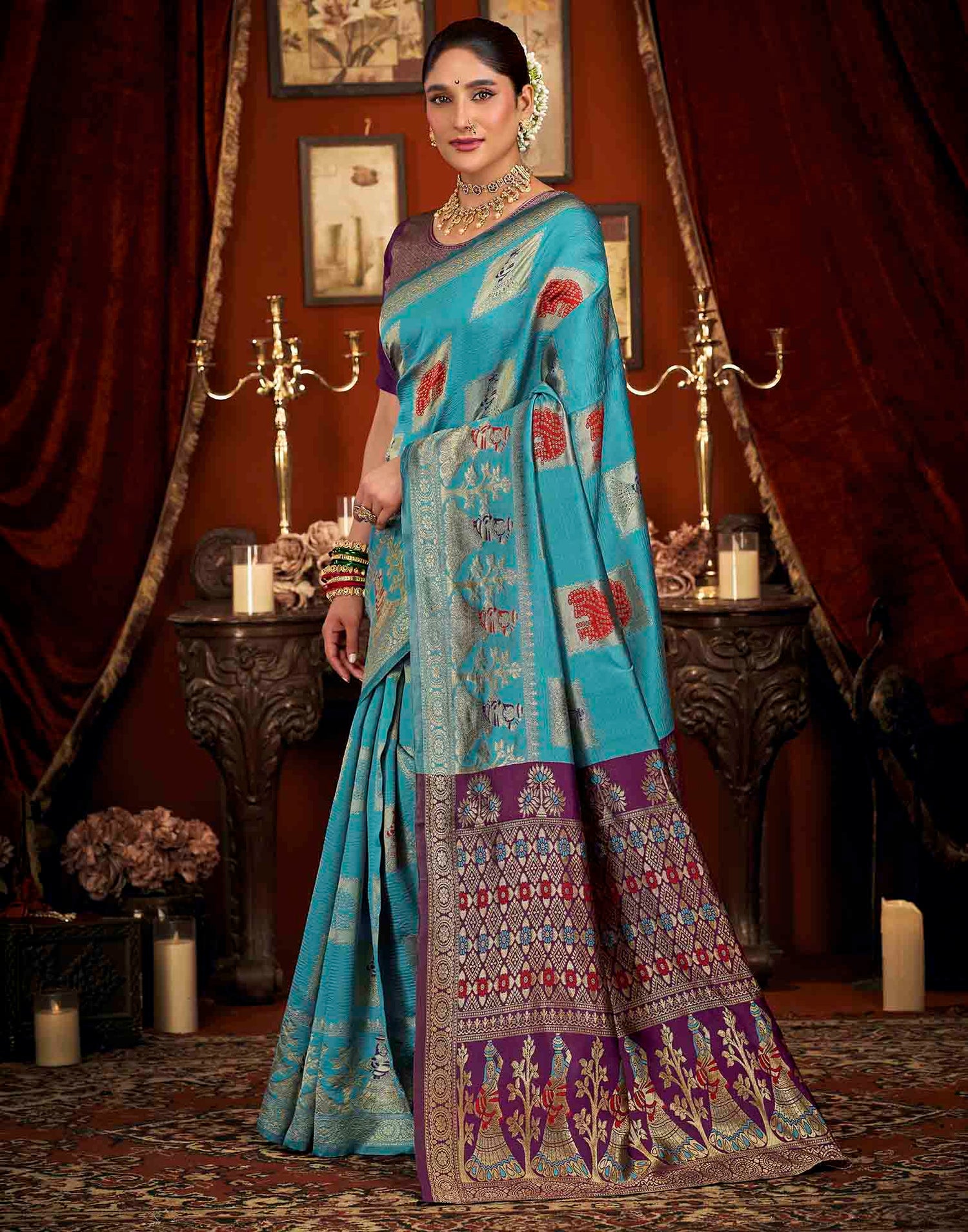 Sky Blue Silk Woven Banarasi Saree