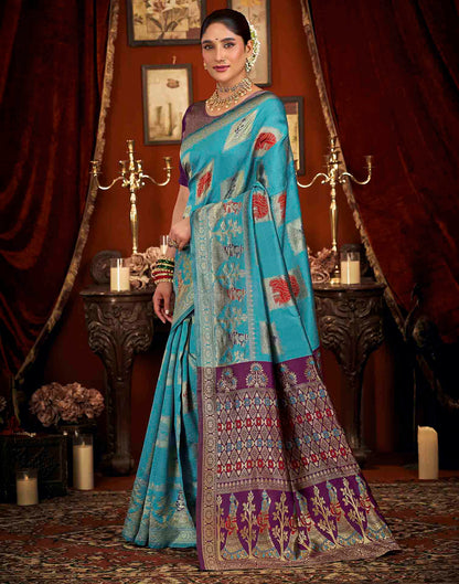 Sky Blue Silk Woven Banarasi Saree