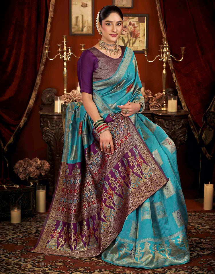 Sky Blue Silk Woven Banarasi Saree