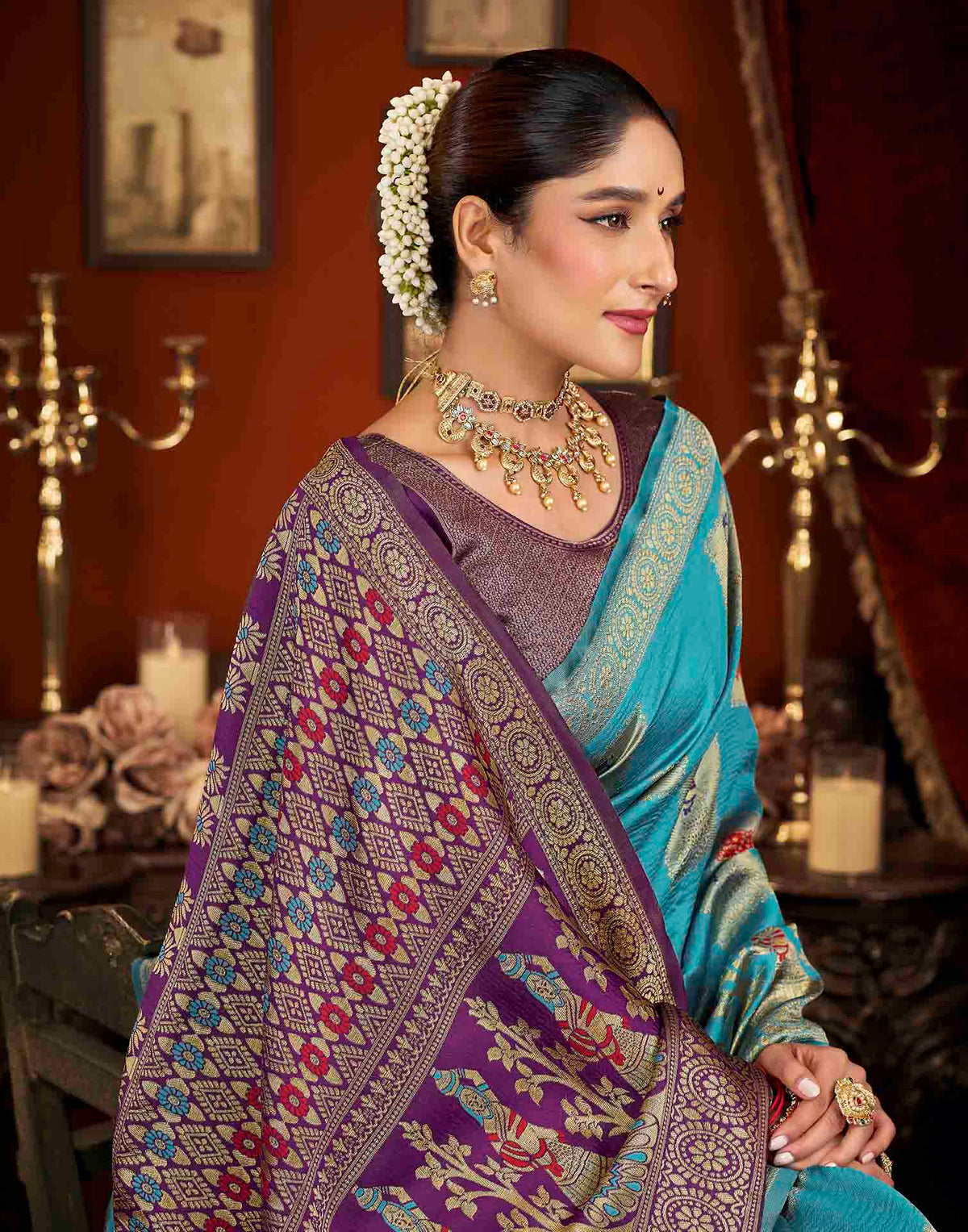 Sky Blue Silk Woven Banarasi Saree