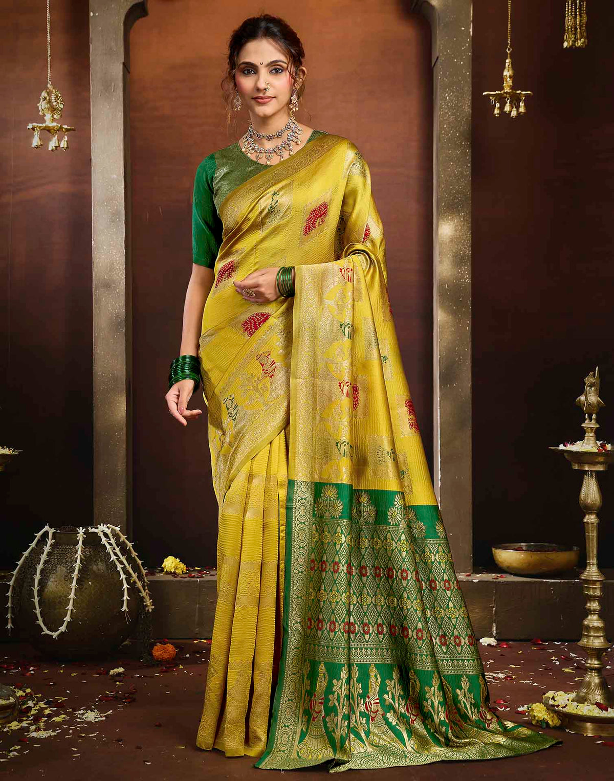 Yellow Silk Woven Banarasi Saree