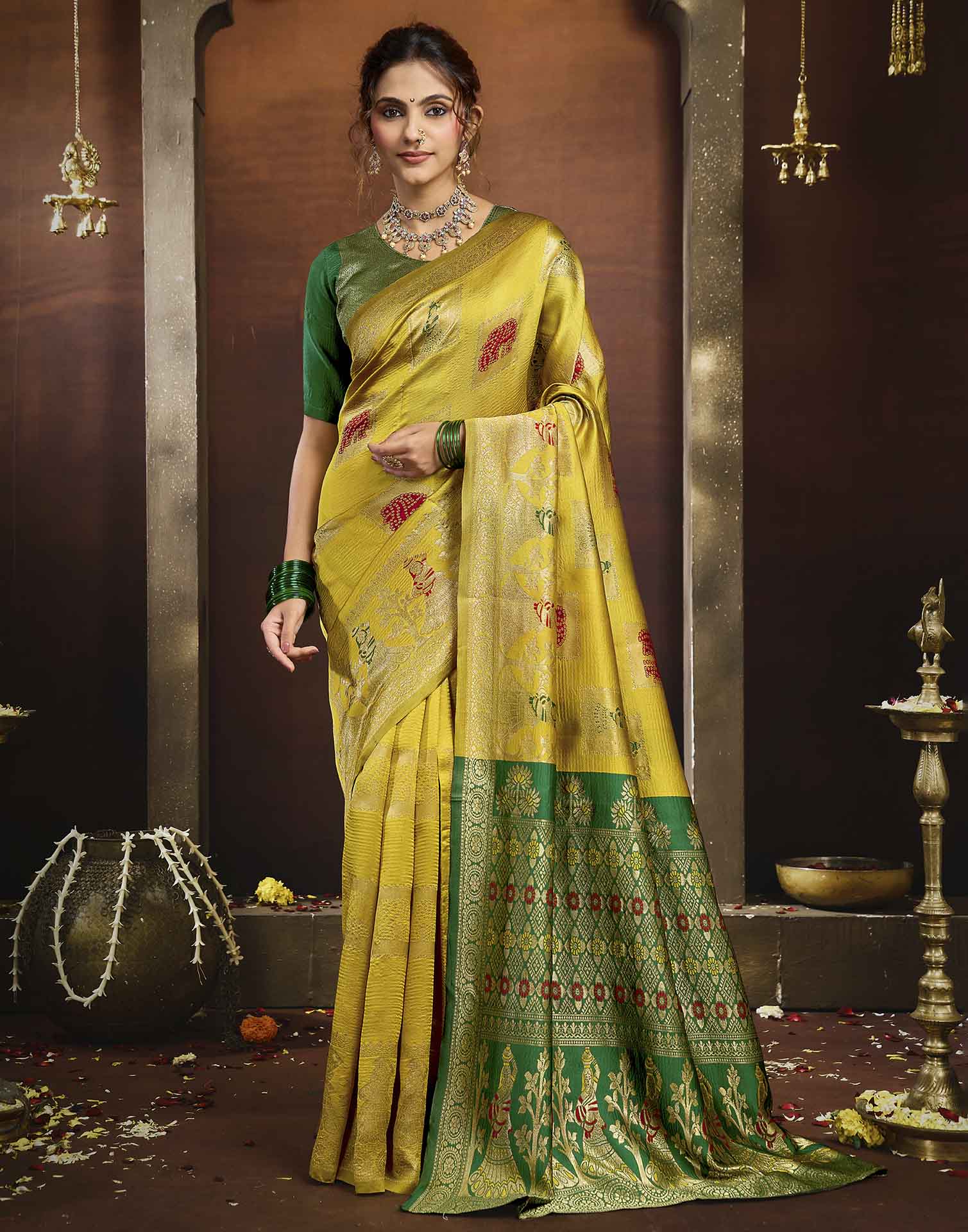 Yellow Silk Woven Banarasi Saree