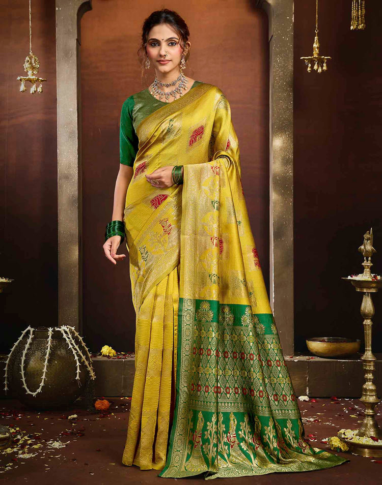 Yellow Silk Woven Banarasi Saree