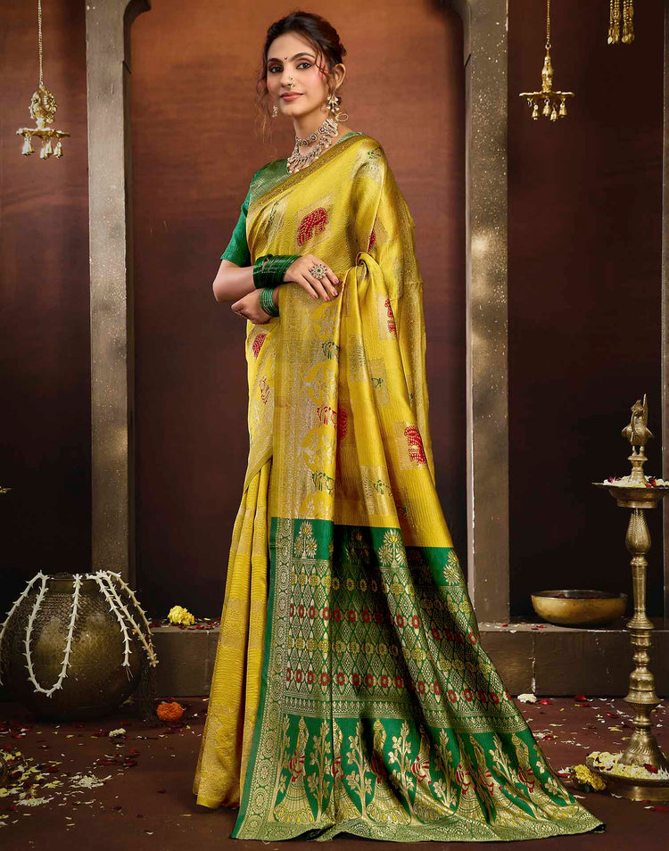 Yellow Silk Woven Banarasi Saree