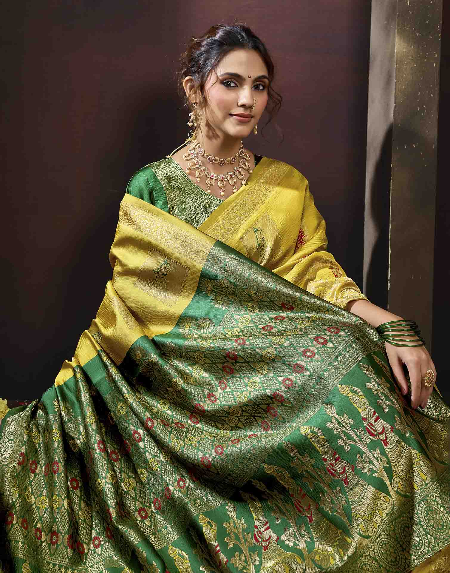 Yellow Silk Woven Banarasi Saree