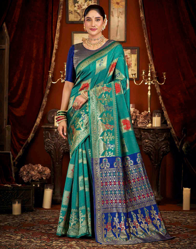 Turquoise Silk Woven Banarasi Saree