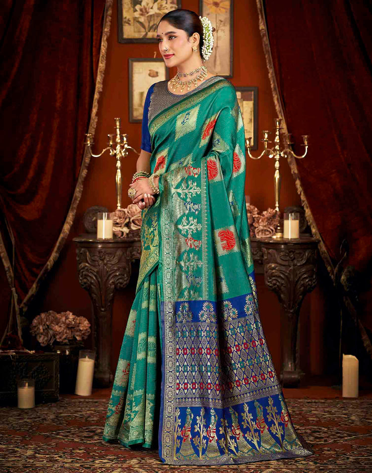 Turquoise Silk Woven Banarasi Saree